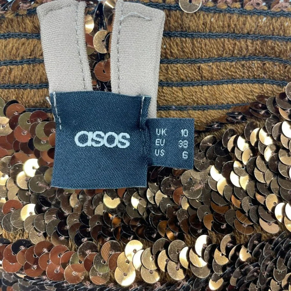 Asos Skirt Women's Sz 6 Gold Sequin Mini Bandage High-Rise Elastic Waist Stretch - Picture 6 of 7